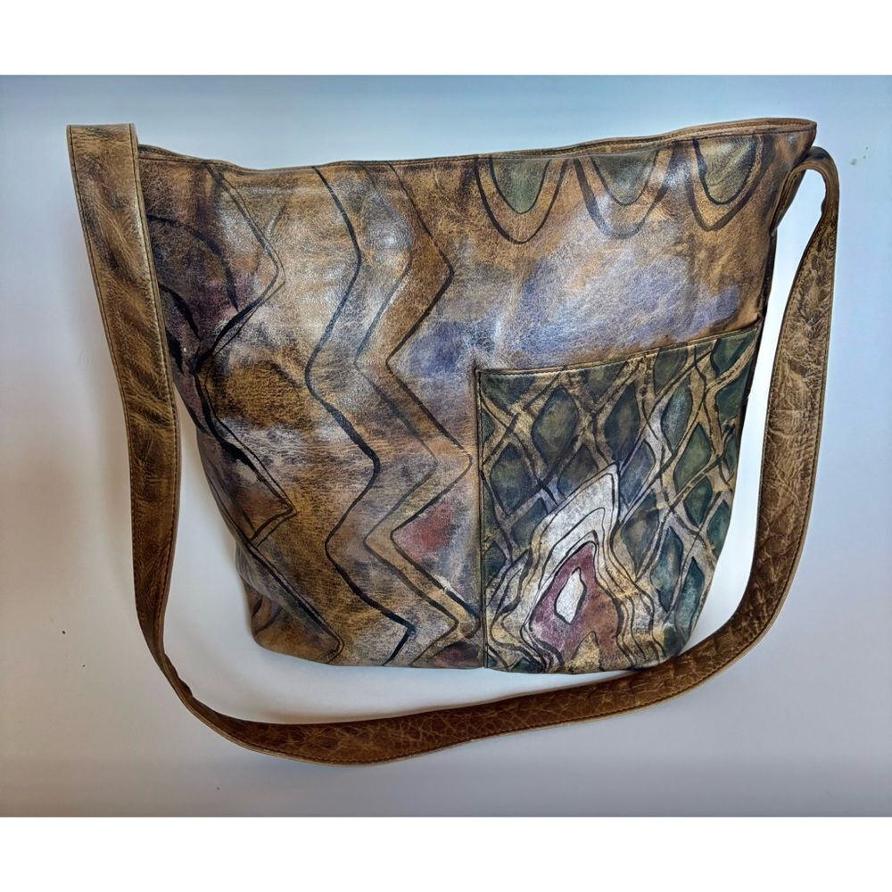 Vintage Rare Jane Yoo Hand Painted Leather Handbag